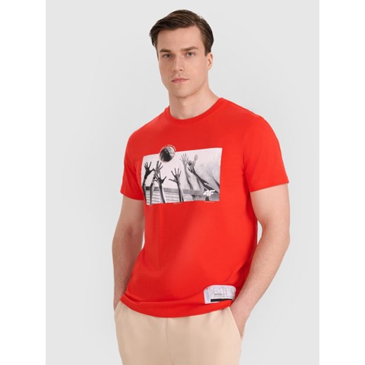Męski t-shirt z nadrukiem 4F 4FRAW25TTSHM3319 - czerwony ze sklepu Sportstylestory.com w kategorii T-shirty męskie - zdjęcie 184754352