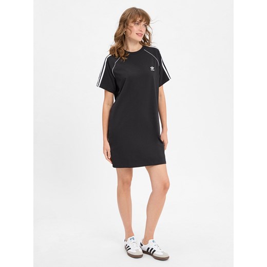 adidas Originals Damska sukienka T-shirt Kobiety Bawełna czarny jednolity ze sklepu vangraaf w kategorii Sukienki - zdjęcie 184758994