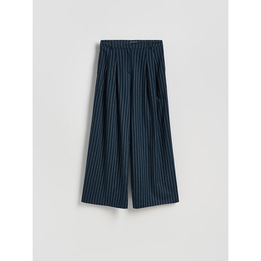 Reserved - Szerokie spodnie z lnem - granatowy ze sklepu Reserved w kategorii Spodnie damskie - zdjęcie 184759680