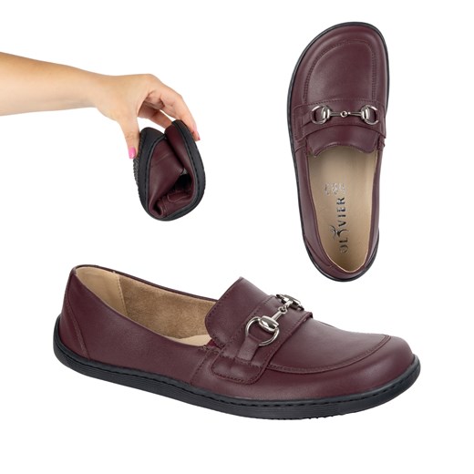 Barefoot damskie mokasyny skórzane minimalistyczne letnie 1288AR bordowe ze sklepu butyolivier w kategorii Półbuty damskie - zdjęcie 184760600