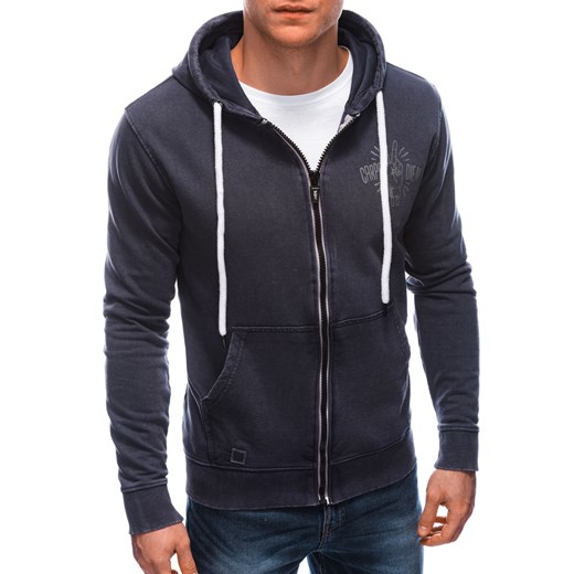 Bluza męska rozpinana z nadrukiem - granatowa V3 B1280 ze sklepu ombre w kategorii Bluzy męskie - zdjęcie 184761060