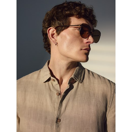 Reserved - Lniana koszula regular fit - beżowy ze sklepu Reserved w kategorii Koszule męskie - zdjęcie 184761150