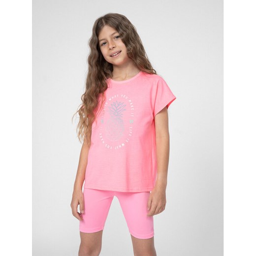 4F T-Shirt 4FJSS23TTSHF398 Różowy Regular Fit ze sklepu MODIVO w kategorii Bluzki dziewczęce - zdjęcie 184761982