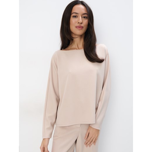 Mohito - Beżowa bluza z dekoltem w łódkę - beżowy ze sklepu Mohito w kategorii Bluzy damskie - zdjęcie 184762972