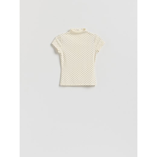 Reserved - T-shirt z wiskozą - złamana biel Reserved L Reserved