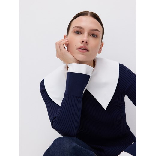 Reserved - Sweter z ozdobnymi wstawkami - granatowy Reserved M Reserved