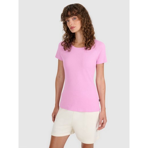 Damski t-shirt bez nadruku 4F 4FRSS25TTSHF2790 - różowy ze sklepu Sportstylestory.com w kategorii Bluzki damskie - zdjęcie 184767320
