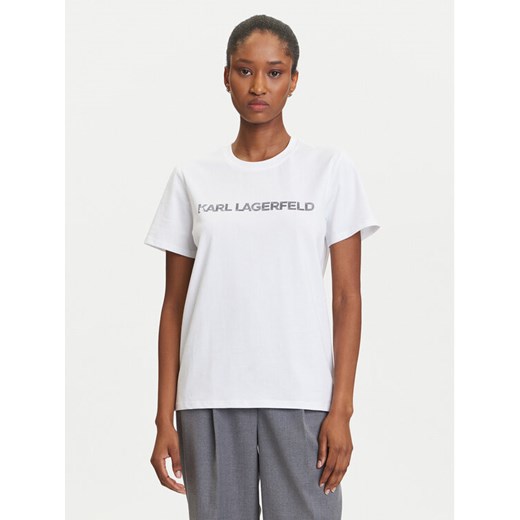 KARL LAGERFELD T-Shirt A3W17102 Biały Regular Fit ze sklepu MODIVO w kategorii Bluzki damskie - zdjęcie 184768090