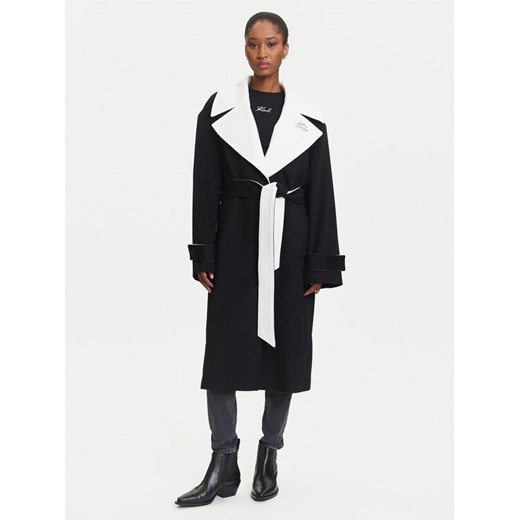 KARL LAGERFELD Płaszcz wełniany A3W15010 Czarny Regular Fit ze sklepu MODIVO w kategorii Płaszcze damskie - zdjęcie 184768122