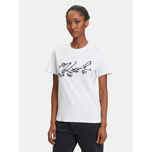 KARL LAGERFELD T-Shirt A3W17018 Biały Regular Fit ze sklepu MODIVO w kategorii Bluzki damskie - zdjęcie 184768150
