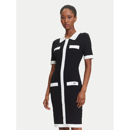 KARL LAGERFELD Sukienka dzianinowa A3W13036 Czarny Slim Fit ze sklepu MODIVO w kategorii Sukienki - zdjęcie 184768162