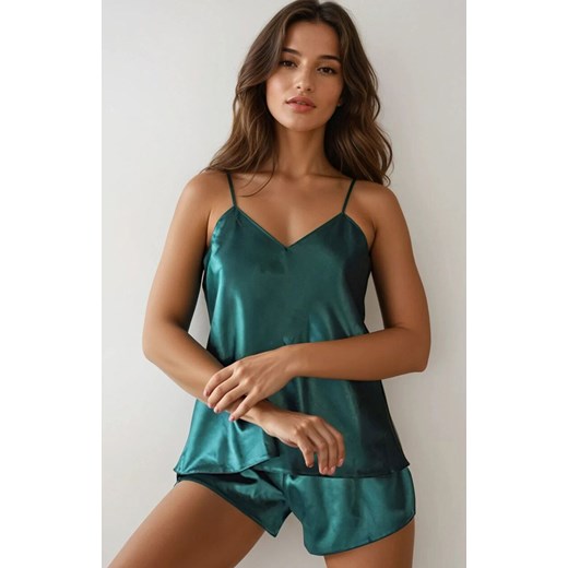 Krótka piżama damska satynowa zielona Karen, Kolor zielony, Rozmiar XS, DKaren ze sklepu Intymna w kategorii Piżamy damskie - zdjęcie 184769222