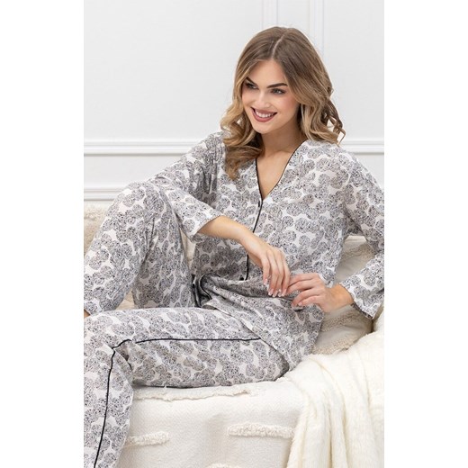 Rozpinana piżama damska 1609 Bronia, Kolor piaskowo-czarny, Rozmiar M, Leveza ze sklepu Intymna w kategorii Piżamy damskie - zdjęcie 184769301