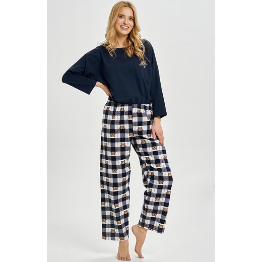 Bawełniana piżama damska granatowa Astrid 3441, Kolor granatowy-kratka, Rozmiar XL, Taro ze sklepu Intymna w kategorii Piżamy damskie - zdjęcie 184769510