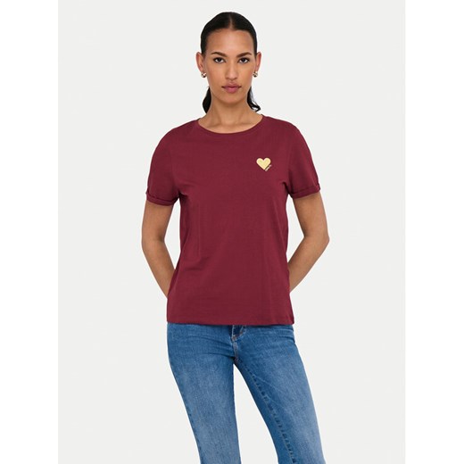 ONLY T-Shirt Kita 15244714 Bordowy Regular Fit ze sklepu MODIVO w kategorii Bluzki damskie - zdjęcie 184769843