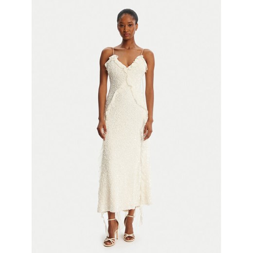 BARDOT Sukienka koktajlowa Marsella Ruffle 59338DB1 Écru Regular Fit ze sklepu MODIVO w kategorii Sukienki - zdjęcie 184769900
