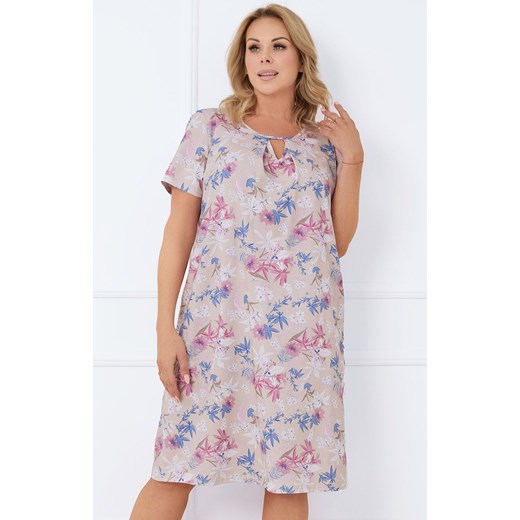 Koszula nocna damska z krótkim rękawem Inger, Kolor beżowy-wzór, Rozmiar M, Italian Fashion ze sklepu Intymna w kategorii Koszule nocne - zdjęcie 184772372
