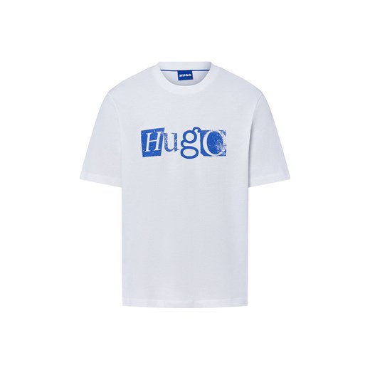 HUGO BLUE Koszulka męska - Nugix Mężczyźni Bawełna biały nadruk ze sklepu vangraaf w kategorii T-shirty męskie - zdjęcie 184773283