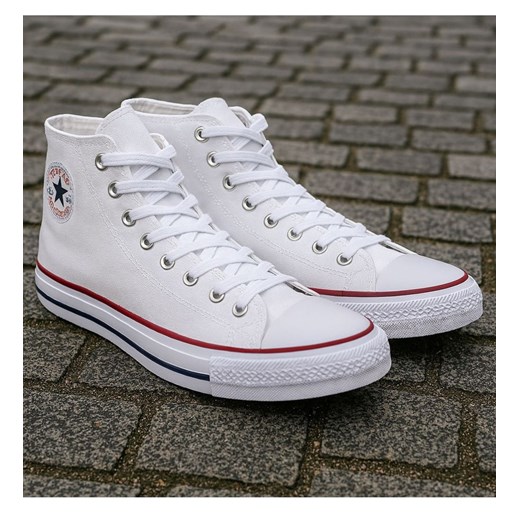 Trampki męskie wysokie Sznurowane białe z tkaniny /C3-3 17974 T232/ ze sklepu Pantofelek24.pl w kategorii Trampki męskie - zdjęcie 184774252