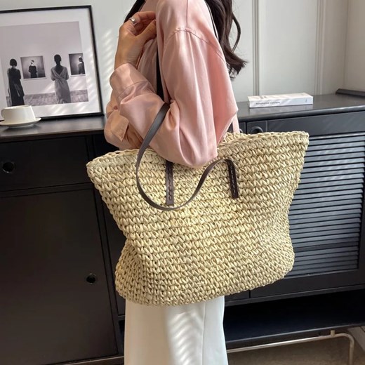 Słomiana torba shopper - Beżowy ze sklepu Intimica.pl w kategorii Torby letnie - zdjęcie 184774774
