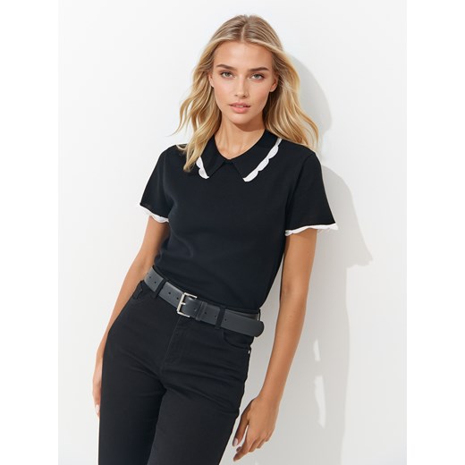 Mohito - Bawełniana bluzka z kołnierzykiem - czarny Mohito L Mohito