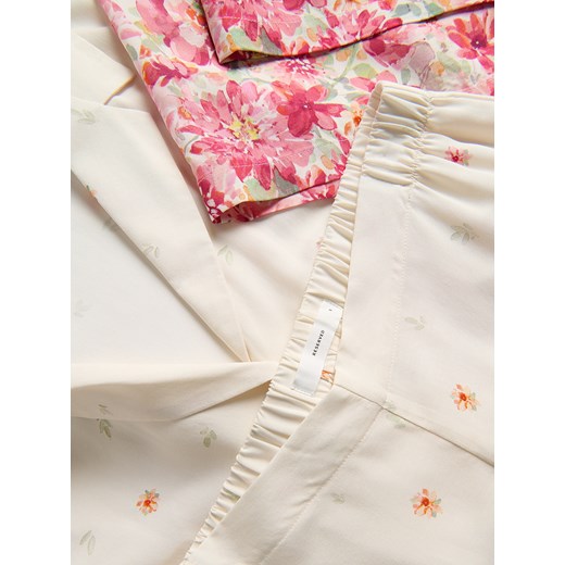 Reserved - Dwuczęściowa piżama z nadrukiem - złamana biel Reserved L Reserved