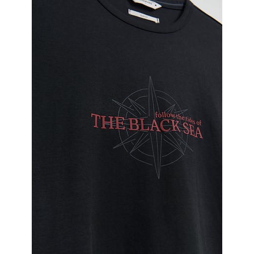 Reserved - T-shirt slim fit z nadrukiem - czarny Reserved L Reserved