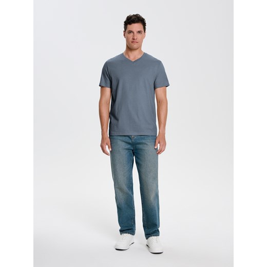 Sinsay - Koszulka basic z dekoltem w serek - szary Sinsay S Sinsay