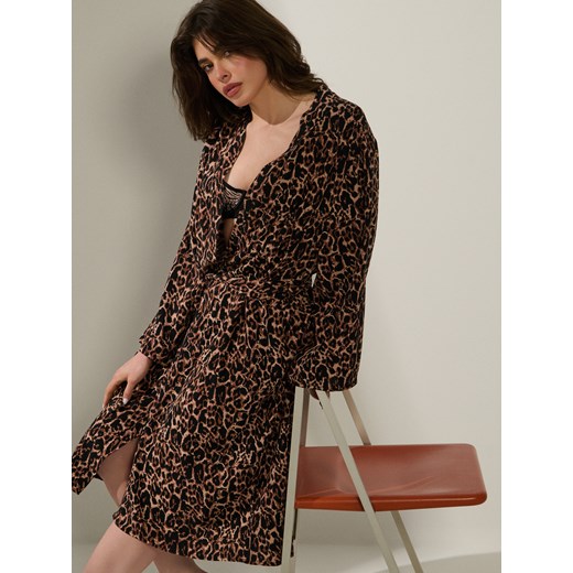 Sinsay - Szlafrok z wiązaniem ze wzorkiem - wielobarwny Sinsay L/XL Sinsay