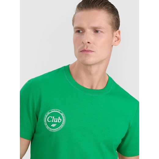Męski t-shirt z nadrukiem 4F 4FRSS25TTSHM2854 - zielony XL Sportstylestory.com