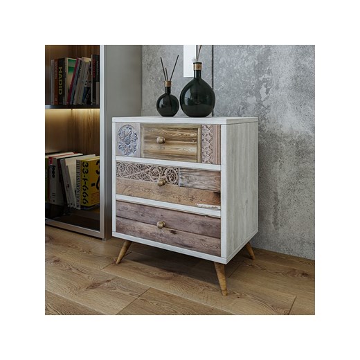 HanahHome Komoda &quot;Liza&quot; w kolorze jasnobrązowo-białym - 50 x 60 x 35 cm ze sklepu Limango Polska w kategorii Komody - zdjęcie 184780093