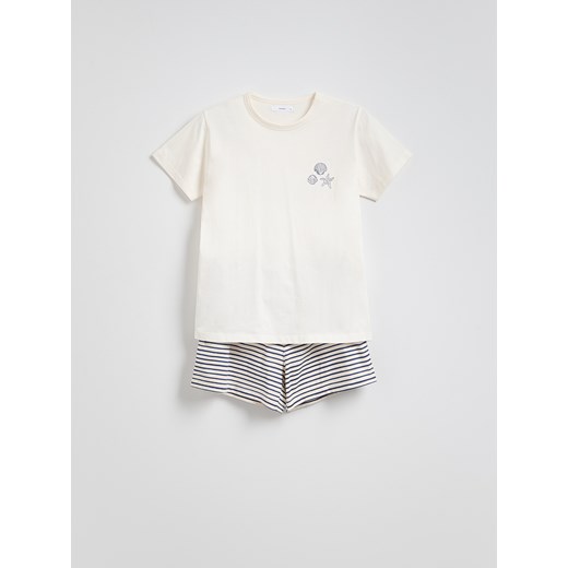 Reserved - Bawełniana piżama dwuczęściowa - kremowy ze sklepu Reserved w kategorii Piżamy damskie - zdjęcie 184780462