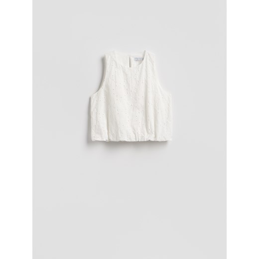 Reserved - Ażurowa bluzka z bawełny - złamana biel ze sklepu Reserved w kategorii Bluzki damskie - zdjęcie 184780491