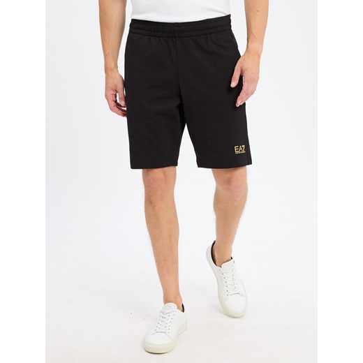 EA7 Emporio Armani Męskie szorty dresowe Mężczyźni Bawełna czarny jednolity ze sklepu vangraaf w kategorii Spodenki męskie - zdjęcie 184781683
