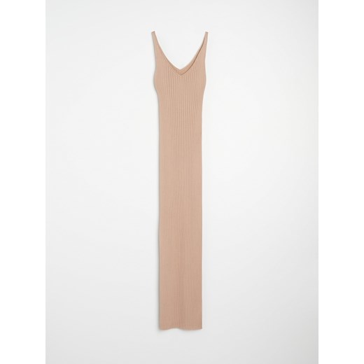 Sinsay - Dzianinowa sukienka w prążek na ramiączkach - kremowy Sinsay XXS Sinsay