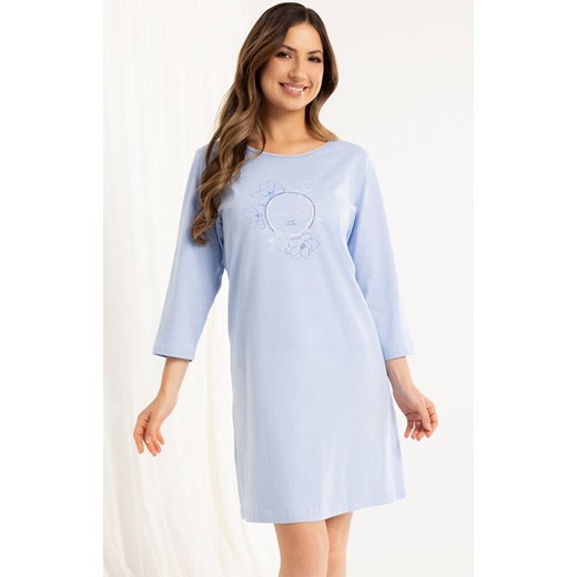 Koszula nocna damska z rękawem 3/4 niebieska 163, Kolor niebieski, Rozmiar S, Regina ze sklepu Primodo w kategorii Koszule nocne - zdjęcie 184788940
