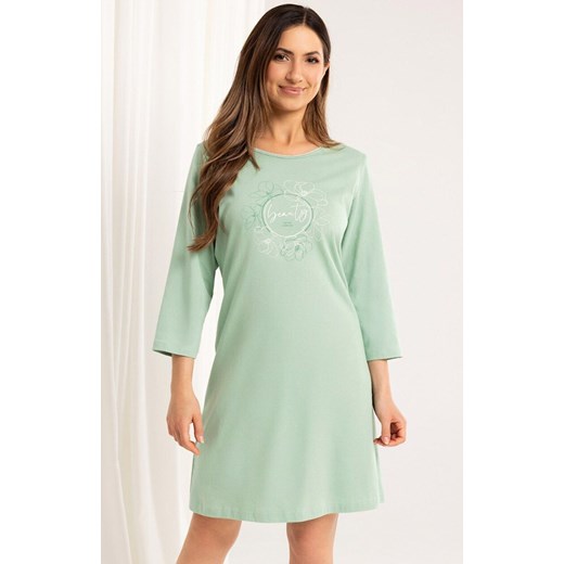 Koszula nocna damska z rękawem 3/4 zielona 163, Kolor zielony, Rozmiar M, Regina ze sklepu Primodo w kategorii Koszule nocne - zdjęcie 184788942