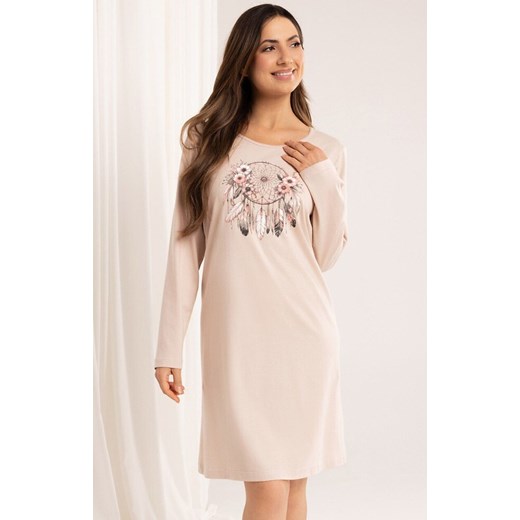 Bawełniana koszula nocna damska na długi rękaw beżowa 162, Kolor beżowy, Rozmiar S, Regina ze sklepu Primodo w kategorii Koszule nocne - zdjęcie 184788950