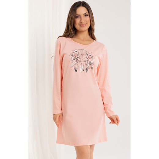 Bawełniana koszula nocna damska na długi rękaw morelowa 162, Kolor morelowy, Rozmiar S, Regina ze sklepu Primodo w kategorii Koszule nocne - zdjęcie 184788952