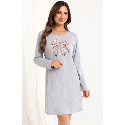 Bawełniana koszula nocna damska na długi rękaw szara 162, Kolor szary melanż, Rozmiar S, Regina ze sklepu Primodo w kategorii Koszule nocne - zdjęcie 184788954