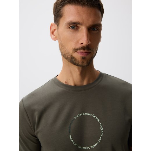 Reserved - T-shirt slim z nadrukiem - zielony ze sklepu Reserved w kategorii T-shirty męskie - zdjęcie 184791440