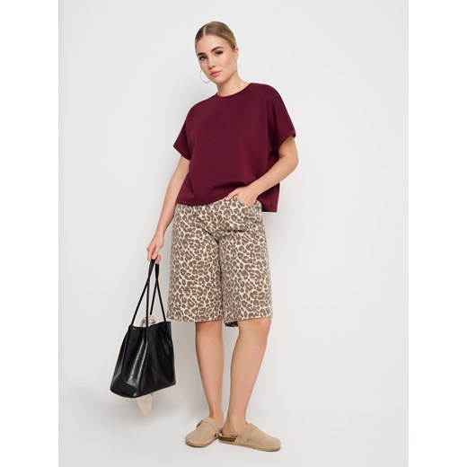 Sinsay - Bluza z krótkim rękawem soft touch - czerwony Sinsay XL Sinsay