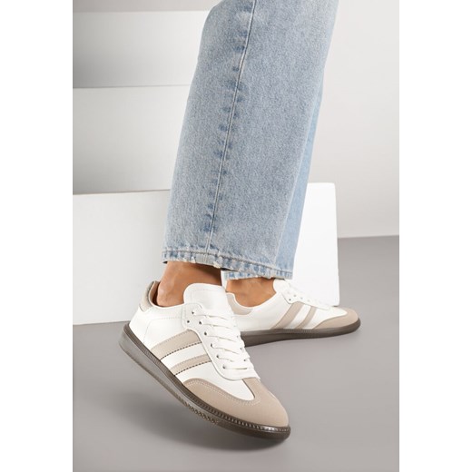 Beżowo-Białe Casualowe Sneakersy na Płaskiej Podeszwie z Paskami Jereria ze sklepu renee.pl w kategorii Buty sportowe damskie - zdjęcie 184795513