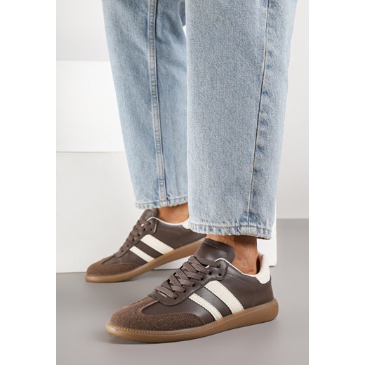 Brązowe Płaskie Sneakersy Ozdobione Paskami Glaria ze sklepu born2be.pl w kategorii Buty sportowe damskie - zdjęcie 184795700