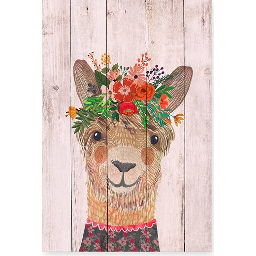 little nice things Druk &quot;Floral Llama&quot; na drewnie - 40 x 60 cm ze sklepu Limango Polska w kategorii Obrazy - zdjęcie 184797102
