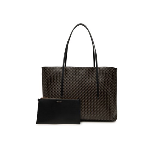 Calvin Klein Torebka Emblem Aop Tote W/ Pouch LV04F3266G Czarny ze sklepu MODIVO w kategorii Torby Shopper bag - zdjęcie 184797644