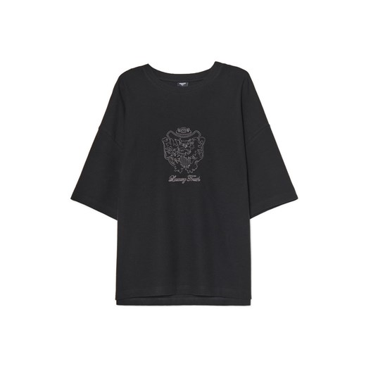 Cropp - Czarna koszulka z haftem - czarny ze sklepu Cropp w kategorii T-shirty męskie - zdjęcie 184798702