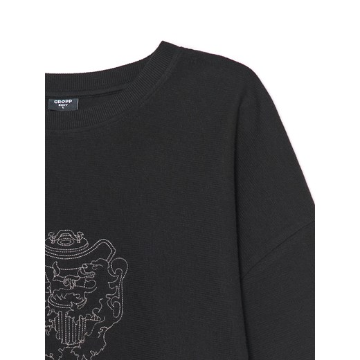 Cropp - Czarna koszulka z haftem - czarny Cropp XS Cropp