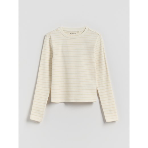 Reserved - Koszulka w paski - kremowy - id: 341FT-02X - marki Reserved - 184798792 Reserved - Koszulka w paski - kremowy ze sklepu Reserved w kategorii Bluzki dziewczęce - zdjęcie 184798792