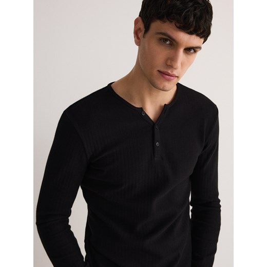 Reserved - Longsleeve slim fit w prążek - czarny ze sklepu Reserved w kategorii T-shirty męskie - zdjęcie 184798884